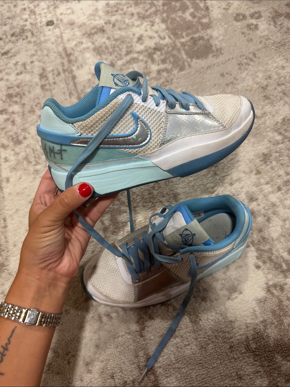 Nike Women’s Low-Top Athletic Sneakers in Light Blue, White and Silver